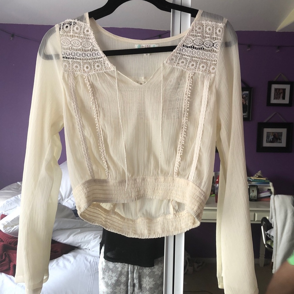 Small Longsleeve Off-White Sheer Top Blouse